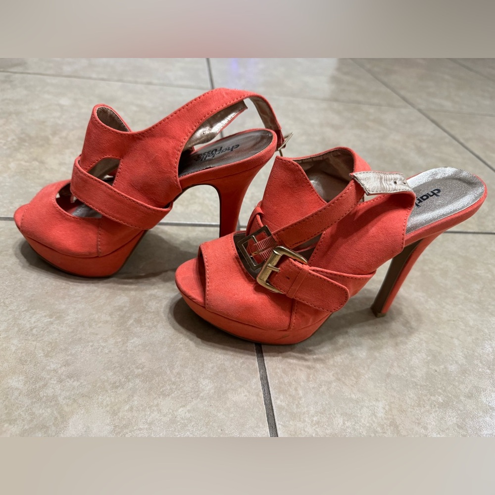 Charlotte Russe Coral Heels with Buckle Detail